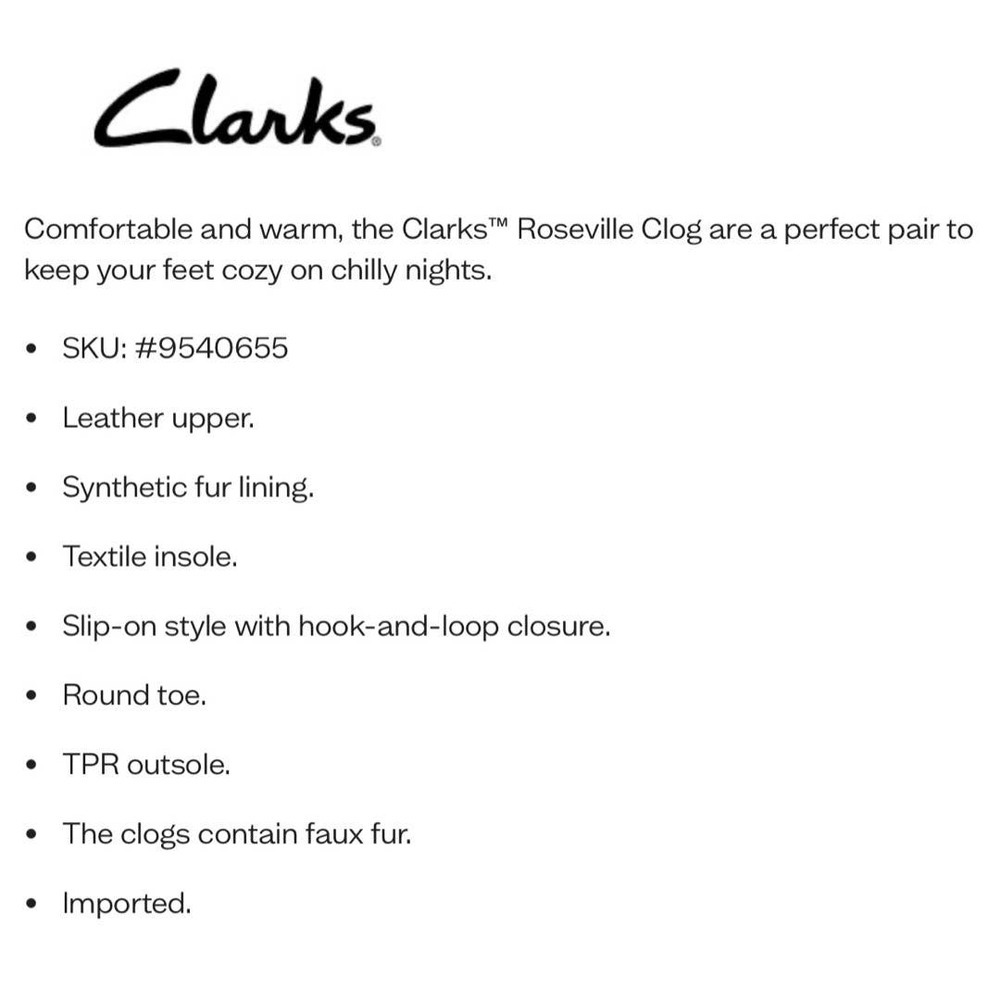 NIB Clarks Roseville 8.5M 39.5 Black Leather Faux Fur Lined Slip On Clogs - Picture 10 of 11